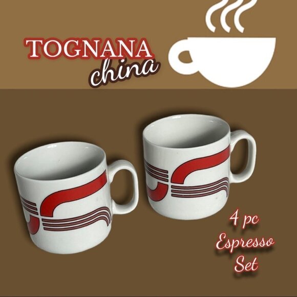 TOGNANA China Vintage Retro 4 piece Espresso Set Red and Brown - Picture 7 of 10